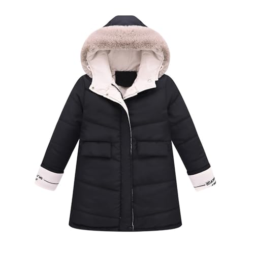 Little Girl Coat Winter Puffer Jacket Waterproof Parka Snow Outwear,Kids Floral Print Thick Hooded Windproof Coat (Black, 7-8 Years)