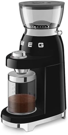 SMEG CGF03 Burr Coffee Grinder, Electric Conical Burr Grinder with 15 Grind Settings, 8 Presets, 240g Bean Hopper, Espresso, Moka & Drip Coffee Grinder, 50’s Retro Style (Black) - 2