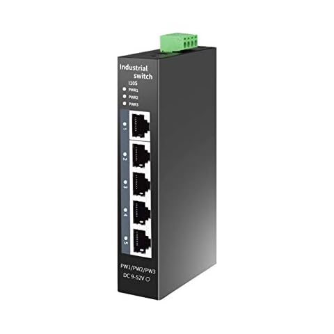 5-Port Hardened Industrial DIN-Rail Switch Network Switch (-40 to 70 ºC),5 x 100Mbps Ports,1Gbps Switching Capacity,DIN-Rail Included, Lifetime Protection Cover