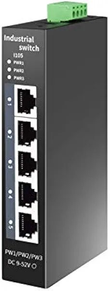 STEAMEMO 5-Port Industrial Ethernet Switch | DIN-Rail Mount | 100Mbps Ports + 1Gbps Switching | -40°C to 70°C Operation | Rugged Metal Housing | Lifetime Protection