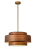 Farmhouse 19.7' Drum Wood Veneer Chandelier - Vintage with Wood Finish Ceiling Fixture Light, Height-Adjustable, for Dining Rooms & Kitchen Islands Bedroom