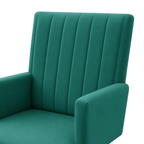 Image of Rosebell Modern Velvet Office Chairs Set of 2 with Armrests & Metal Legs | Upholstered High Back Leisure Chairs for Living Room, Bedroom, Office, Cafe & Dining Room | Green