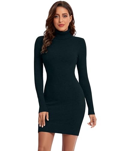 Avancel Damen Strickkleid Winter Kleid Langarm Pulloverkleider Knielang Elegant Rolllkragen Kleidr Herbst 2025 Schwarz S