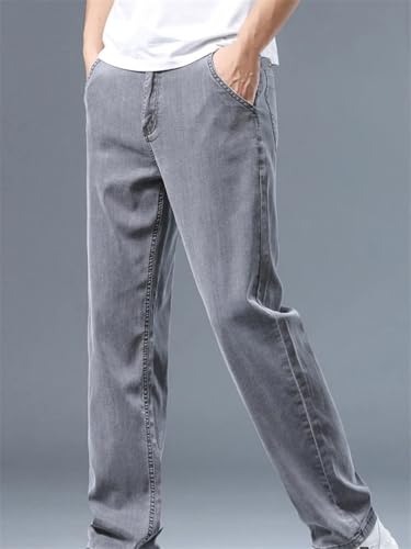 Men's Summer Thin Straight Leg Jeans Loose Fit Soft Drape Business Casual Style Denim Trousers4