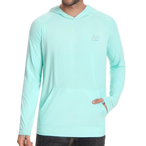 Image of Men's UPF 50+ Hoodie Shirt Long Sleeve Permanent UV Sun Protection Vented Tee Performance for Outdoor Hiking Fishing