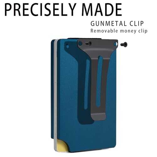 Image of Minimalist Wallet for Men, Slim Metal RFID Blocking Wallet Credit Card Holder Money Clip & Cash Strap, Scratch-Resistant Holds 15 Cards,Ideal Gift for Men | Matt Blue