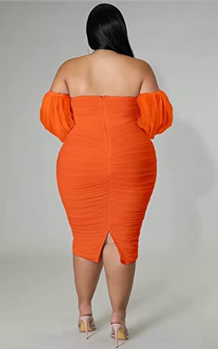 Image of EDITCOZY Women Plus Size Dresses Curvy Off Shoulder Long Sleeve Cocktail Wedding Guest Bodycon Club Midi Dress