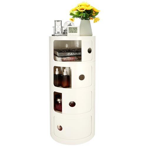 FZANVAN 4-Tier Round Bedside Table, Narrow Storage Cabinet, Small Stylish Storage Cabinet, no Installation Required, Suitable for Living Room and Bedroom, Small Space