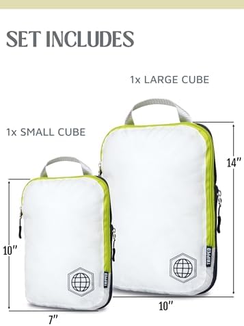 圧縮パッキングキューブセット 機内持ち込み旅行用 - 軽量で丈夫な荷物オーガナイザーバッグ, ホワイトとグリーン, 2 Piece