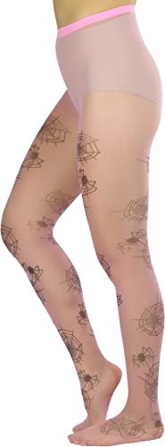 Image of ToBeInStyle Women's Spiderweb & Crawling Spider Print Hosiery Tights & Thigh High Stockings