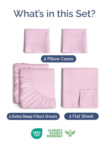 Image of Extra Deep Pocket Split King Sheet Set - Breathable & Cooling - Light Pink