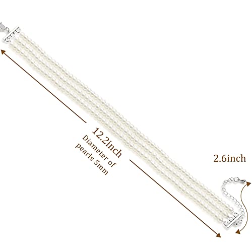 Babeyond Round Imitation Pearl Choker Necklace Multi Strands Choker 20S Flapper Necklace Accessories For Gatsby Themed Party #TOP4