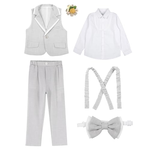 Image of CHICTRY Baby Boy Formal Suit 6 Pieces Set Wedding Christening Baptism Outfit Gentleman Clothing Suit