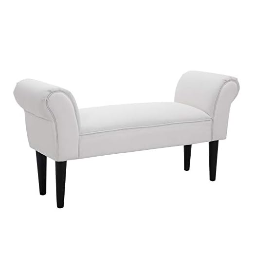 HOMCOM Taburete Pie de Cama Banqueta con Brazos Tapizada Tipo Banco de Madera para Dormitorio Salón Recibidor 102x31x51cm Carga 130kg