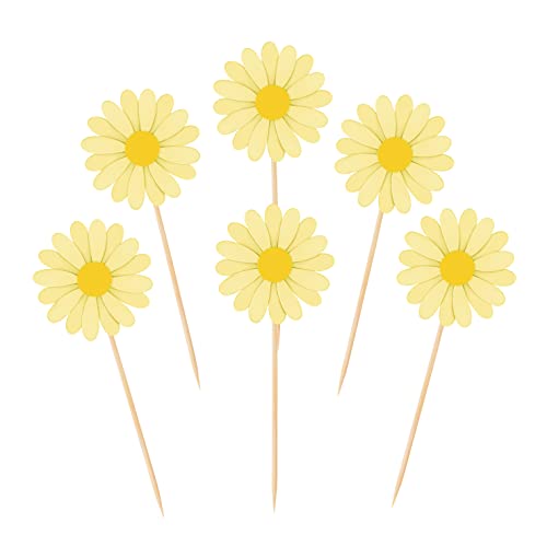 36 Pieces Daisy Cupcake Toppers Yellow Daisy Cake Decorations Chrysanthemum Cupcake Toppers, Spring Daisy Flower Cake Picks For Summer Themed Birthday Wedding Decorations #TOP9