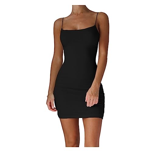 Jupe à bretelles mince d'été grande taille robe extensible noire unie