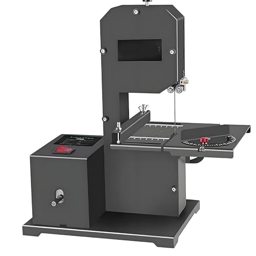Sierra de cinta portátil para reaserrar madera, potencia de 800 W, profundidad de garganta de 90 mm, cortes biselados de 0 a 45°, diseño compacto para proyectos de bricolaje y curvas
