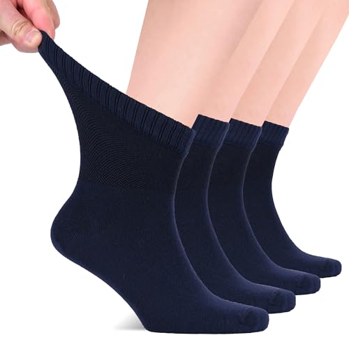 Hugh Ugoli Diabetic Socks for Men, Loose Ankle Socks Rayon derived from Bamboo, Extra-Wide, Thin, Seamless Toe and Non-Binding Top, 4 Pairs, Navy Blue, Shoe Size: 8-11