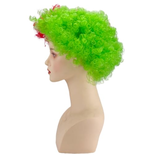 Image of FREE BEAUTY Portugal Flag Colored Afro Wig for Men Women 2026 World Cup Fan Wig Soccer Fans Cheer Hair Blue White Red Afro Wigs for Football Fans for Stadium Party Cosplay (Portugal)