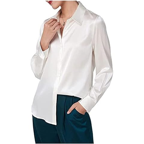 MAOAEAD Women's Silky Long Sleeve Shirts Elegant Solid Color Satin Blouses All-match Casual Daily Office Basic Tops (White,XXL) Cover
