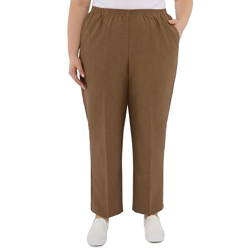 Alfred Dunner Womens Petite Classic Signature Fit Textured Trousers with All-Around Elastic Waistband Taupe Size 8P