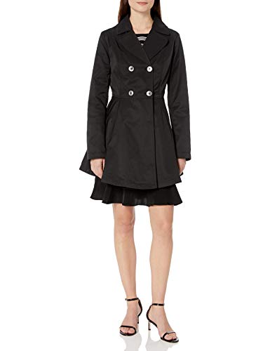 Lark & Ro Women's Fit and Flare Trench Coat, Black, Small