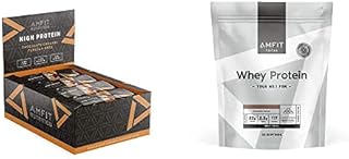 Marque Amazon - Amfit Nutrition Barre protéinée à faible teneur en sucre - chocolat caramel - Pack de 12(12x60g) & Marque Amazon - Amfit Nutrition Protéines en Poudre de Lactosérum1kg - Chocolat
