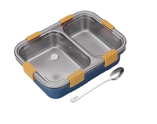 Darkpyro Premium Stainless Steel Lunch Box with 2 Compartment | BPA-Free Plastic Outer Body with Secure Locking Clips & Transparent Lid | Ideal for Office, School, College & Travel | Blue Color