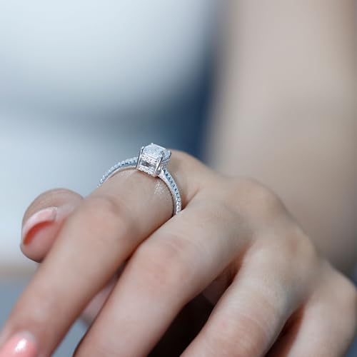 Certified Moissanite 6X8mm Emerald Cut Engagement Ring in Silver, D-Vs1 Quality, Moissanite Solitaire Ring - Gift For Her4