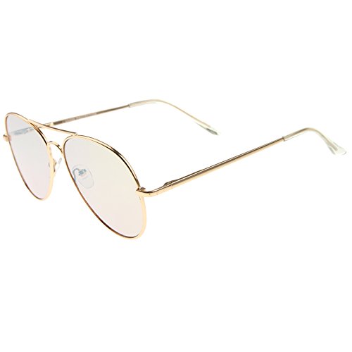 zeroUV Small Matte Metal Rose Gold Pink Mirror Flat Lens Aviator Sunglasses 56mm3