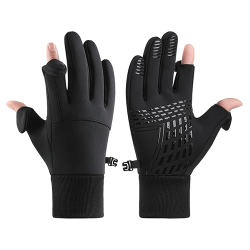 SUJAYU Winter Gloves Men Women 2 Finger Exposable Touch Screen Gloves Running Gloves Cycling Gloves Driving Gloves for Men Women Warm Gloves Freezer Gloves Waterproof Gloves Mens (Black X-Large)