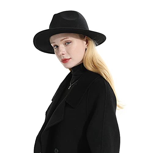 Geyanuo Womens Fedora Hat Classic Wide Brim Floppy Panama Hat With Ring Belt Buckle Wool Fashion Fedora Hat #TOP7