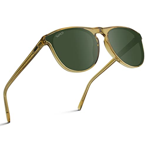 Wmp Eyewear - Modern One Bridge Round Sunglasses (Crystal Sand Brown/Smoke Green Lens) #TOP14