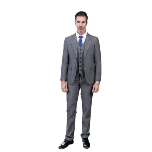 Traje de hombre con solapa de pico y botonadura individual, chaqueta de 3 piezas, chaleco, Gris9, M