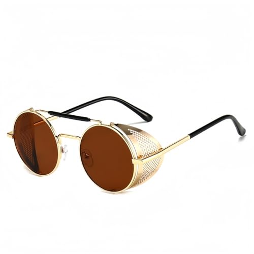 Rummyluck Steampunk Style Ronde Vintage Lunettes de Soleil Rétro Lunettes UV400 Protection Mét