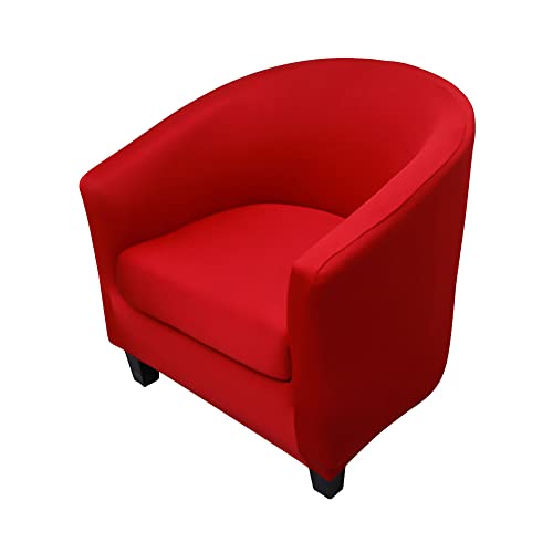 Highdi 2 Pezzi Copripoltrona 1 Posto Chesterfield Elasticizzato, Poltrona Club da Cocktail Antiscivolo Rimovibile Tub Chair Copripoltrona per Camera da Letto Bar (tinta unita - rosso)