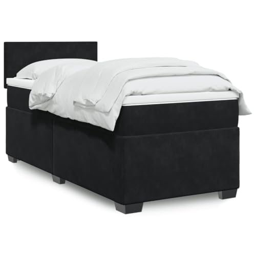 vidaXL Boxspringbett, Einzelbett mit LED Matratze Matratzenauflage, Bettgestell mit Lattenrost Kopfteil, Polsterbett Bett für Schlafzimmer, Schwarz 100x200cm Samt
