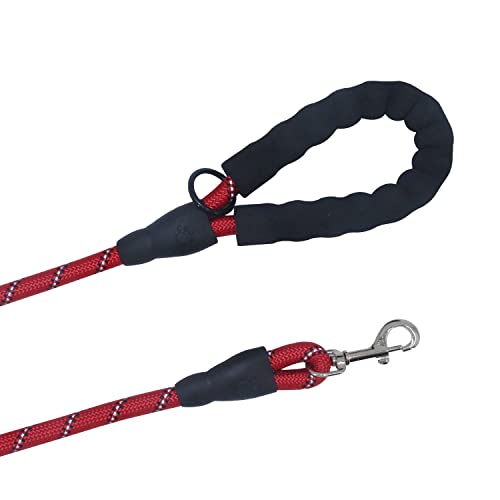 5 Ft 1/2 '' Comfortable Soft Padded Handle Dog Leash Reflective Threads Braided Nylon Rope Dog Leads With Poop Bag Holder And Foldable Silicon Water Bowl For Small And Medium Dogs (Red) #TOP6