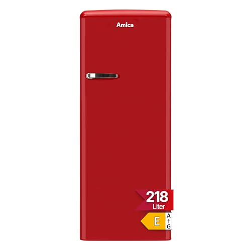 Amica KSR 364 150 R Retro Kühlschrank/Rot /218 L/Gemüseschublade/LED-Beleuchtung/Gefrierfach