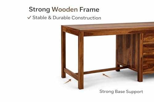 Image of Solid Sheesham Wood Study Table /Office Desk with 3 Drawers - 53 Inch Wooden Computer Table for Home Office & Students (Honey Finish)