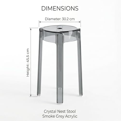 Image of The Artment your artistic apartment Smoke Grey Color CrystalNest Transparent Acrylic Stackable Round Accent Stool, Modern Side Stool for Living Room, Bedroom and Home & Office (Set of 6)