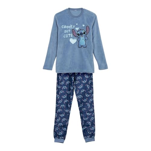CERDÁ LIFE'S LITTLE MOMENTS Pijama Largo Coral Fleece Stitch Conjunto Suave y Confortable, Diseño Exclusivo Disney Juego, Azul, L para Mujer