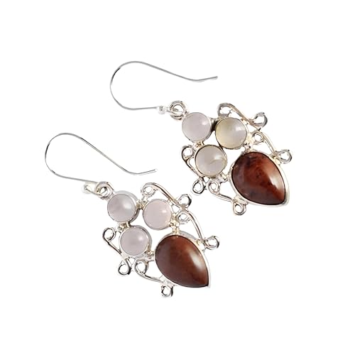 Boucles d'oreilles Jaspe Obsidienne et Quartz Rose, cadeau idéal femme