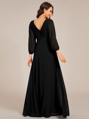 Ever-Pretty Women's Chiffon A-Line Floor Length V Neck Pleated Long Sleeves Evening Formal Dress 038902
