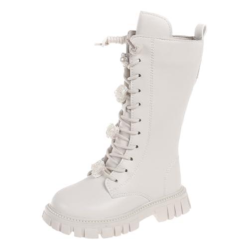 Zapatillas Deportivas Niño, Deportivas Niño Zapatos para Niños Botas Planas De Moda Cómodas Botas De Cuero De Suela para Niños Botas De Princesa (White 35 Big Kids)