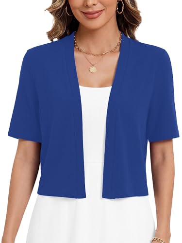 Image of Heymoments Women's Thin Shrugs Short Sleeve Lightweight Cropped Tops Open Front Knitted Cardigan for Dress Summer Bolero