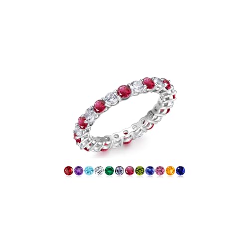Iefil Eternity Rings for Women, Size 5-9 Sterling Silver Birthstone Gemstone Rings Wedding Eternity Band for Women