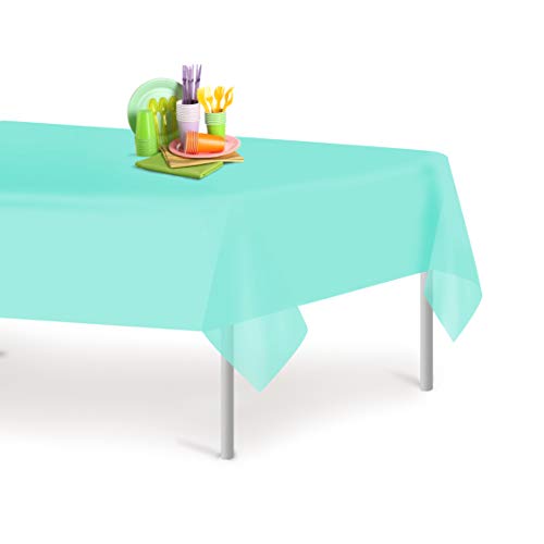 Aqua 6 Pack Premium Disposable Plastic Tablecloth 54 Inch. x 108 Inch. Rectangle Table Cover by Grandipity