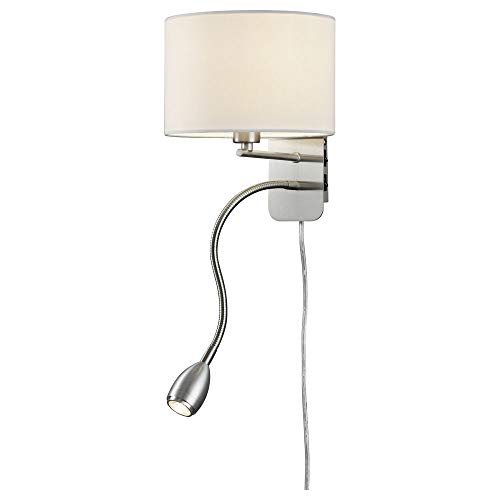 Trio Leuchten Wandleuchte Hotel 271170201, Metall Nickel Matt, Stoffschirm Weiß, E14, LED 1 x 3.1 Watt