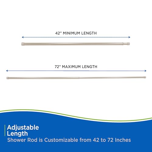 Kenney KN609L/42 Twist & Fit No Tools Spring Tension Standard Shower Curtain Rod with Non-Slip, Non-Scratch Ends, 42-72\" Adjustable Length, Easy Install, Taupe, 1\" Diameter Rust Resistant Steel Tube